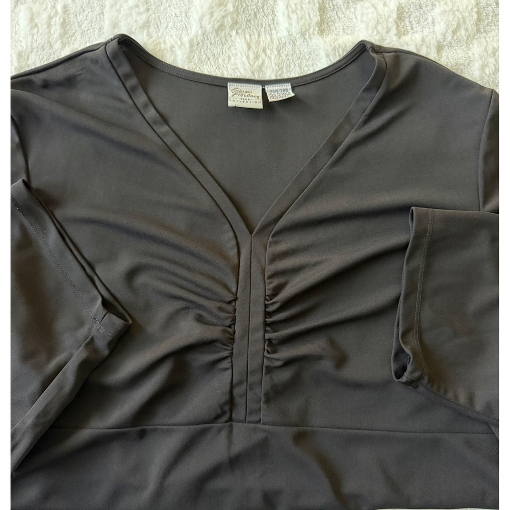 Giorgio Fiorlini Plus Collection Black Ruched V-Neck Blouse Womens 26W/28W EUC